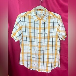 Original Penguin Men's White and Yellow Plaid Shirt
